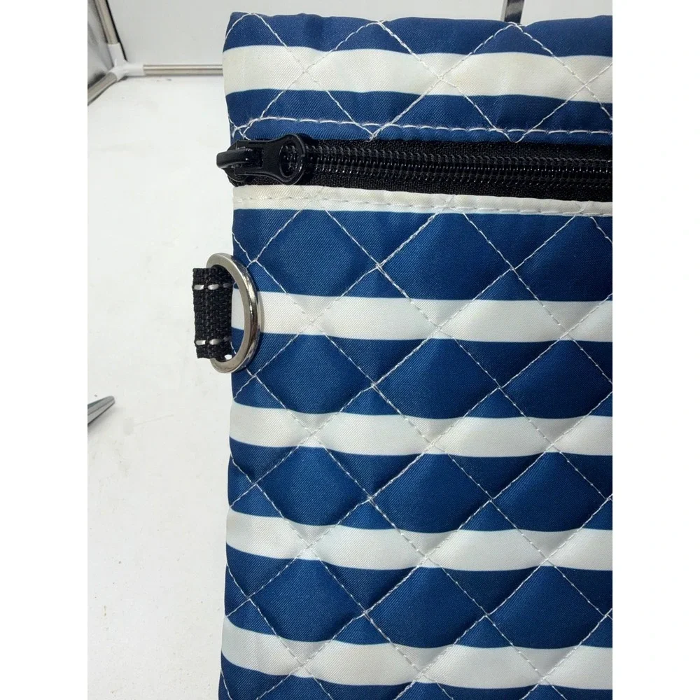 Scout Quilted Zipper Pouch Navy Blue White Nautical Stripe D-Ring Accessory Bag